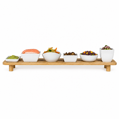 Set Antipastiera con 6 Ciotole in Ceramica e Base in Bamboo - Gusto Casa