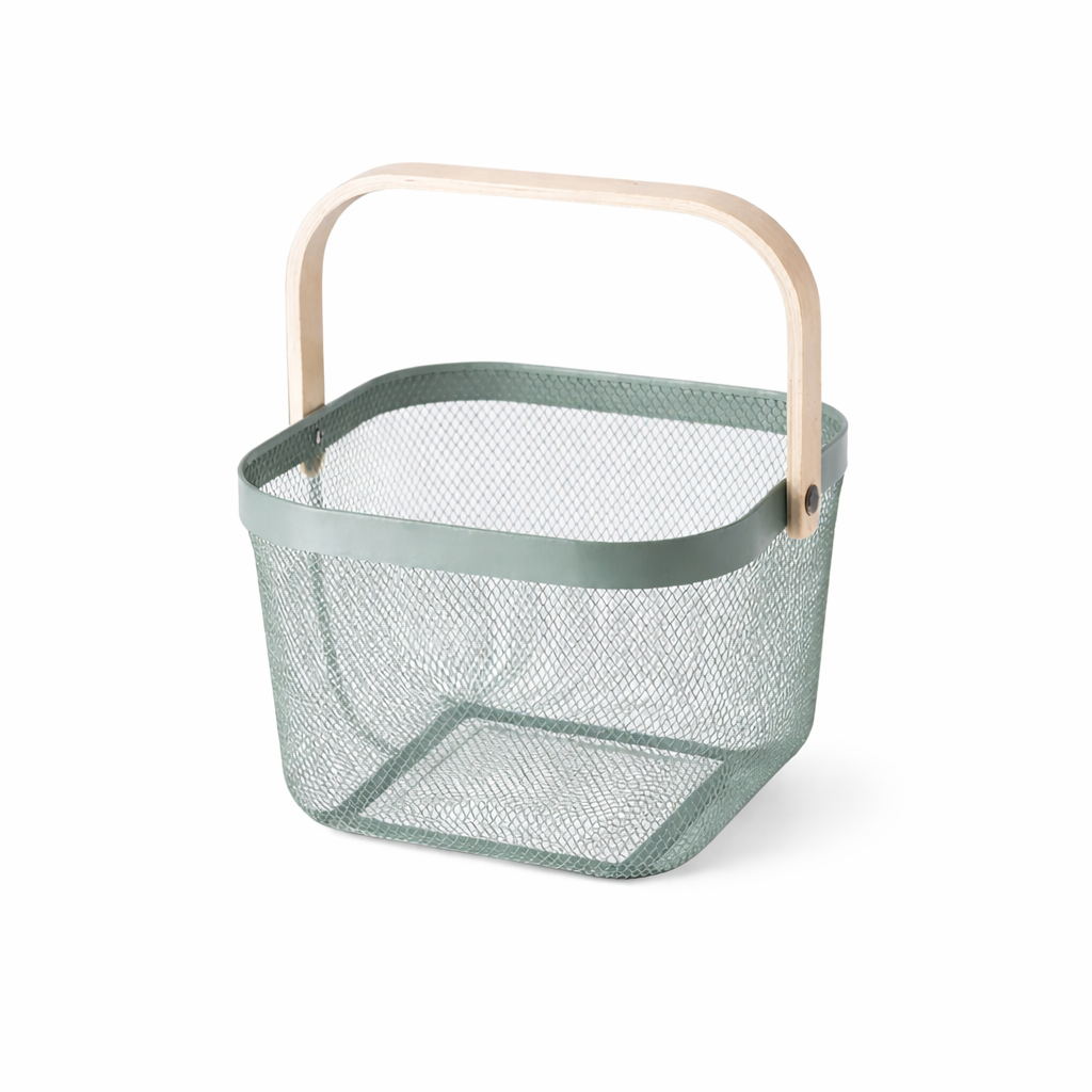 Cestino in Ferro Quadrato con Manico in Legno 25x24,5x18 cm – AD TREND