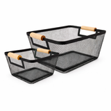 Cestino in Ferro Quadrato con Manico in Legno24,5 x 17,5 x h 11 cm o 35,5 x 23 x h 16 cm  – AD TREND