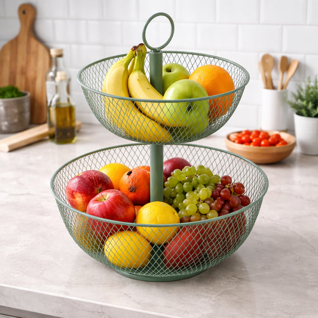 Alzata in Ferro 2 Cestini AD Trend H41 cm – Porta Frutta o Organizer Cucina