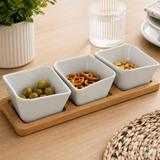 Set 3 Ciotole da Aperitivo in Porcellana Bianca con Base in Bamboo - Maison Tortorà