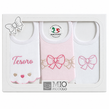 Set 3 Bavaglini Neonato Ricamati 100% Cotone art.305 dis.970 - Mio Piccolo
