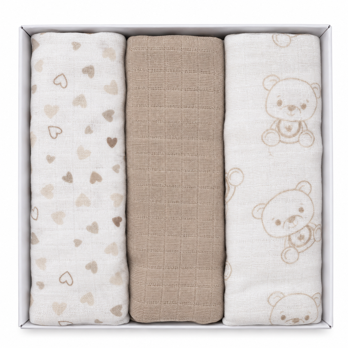 Set 3 Mussole in Garza di Cotone Neonato Rifinite con Piega 75x75cm art.518/1 - Nancy Baby
