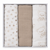 Set 3 Mussole in Garza di Cotone Neonato Rifinite con Piega 75x75cm art.518/1 - Nancy Baby