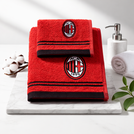 Set Asciugamani 1+1 AC Milan Ufficiale 100% Cotone – 100x60 + 60x40 Rosso