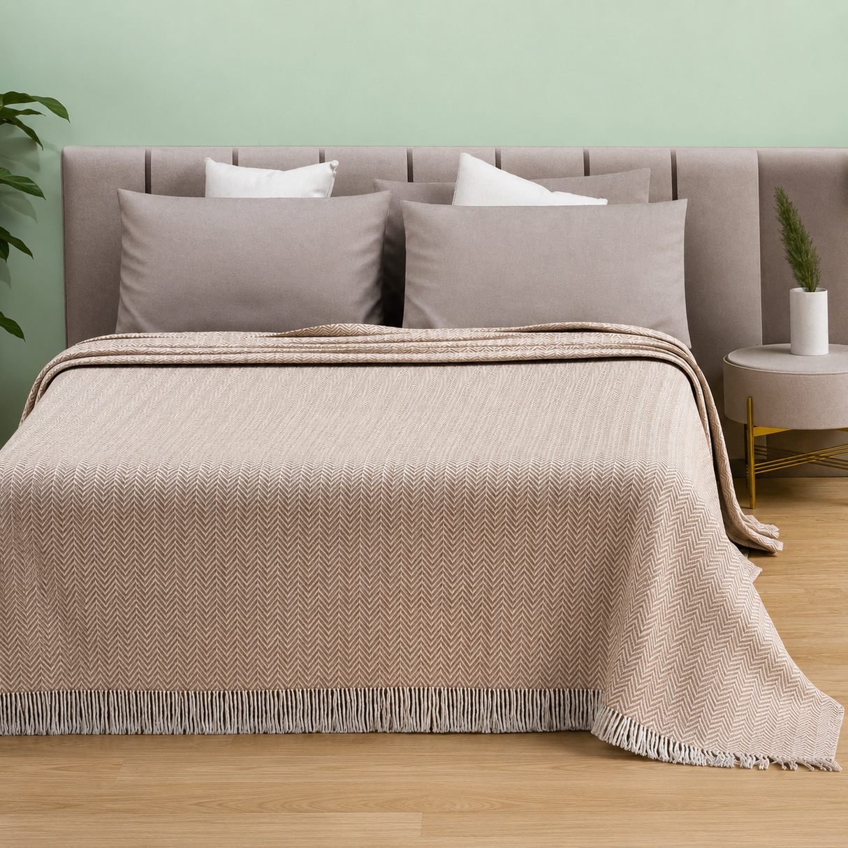 Copriletto Copridivano Chevron Laura Blasi 260x260 cm Cotone Panna Tortora Grigio Rosa