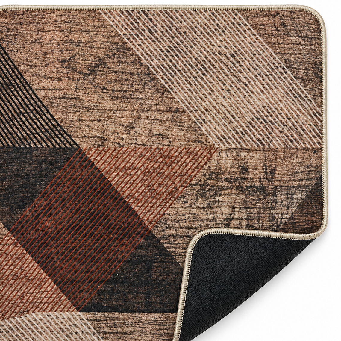 Passatoia Cucina Antiscivolo Geometric Wood Effetto Lino con Fondo Gommato