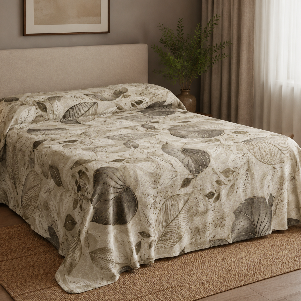 Telo Arredo Copritutto Foglie 2 Posti 260x260 in Cotone - BA