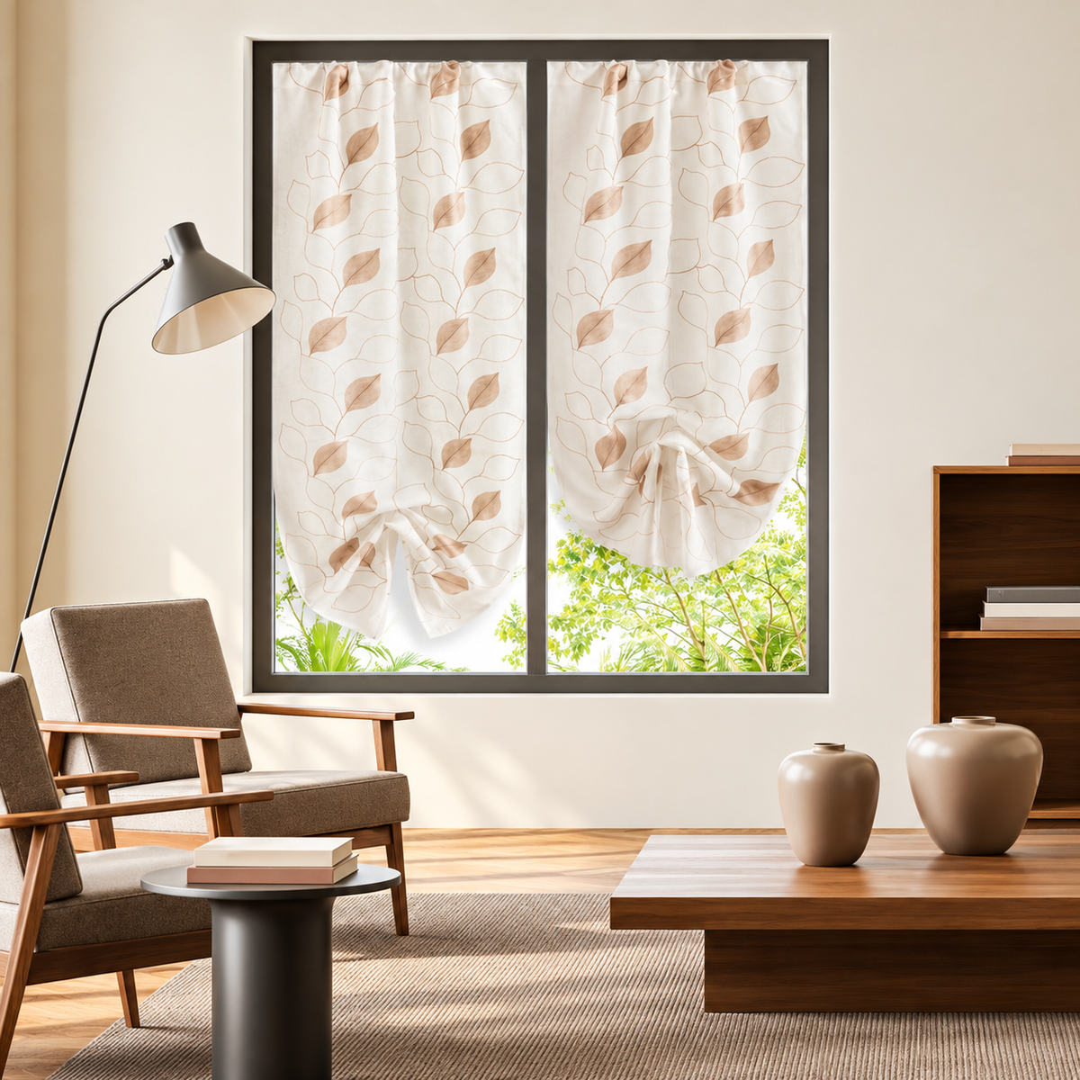 Coppia Tendine Ricamate Amazzonia con Tunnel e Roll Up Centrale 60x150cm o 60x230cm - Linea Oro