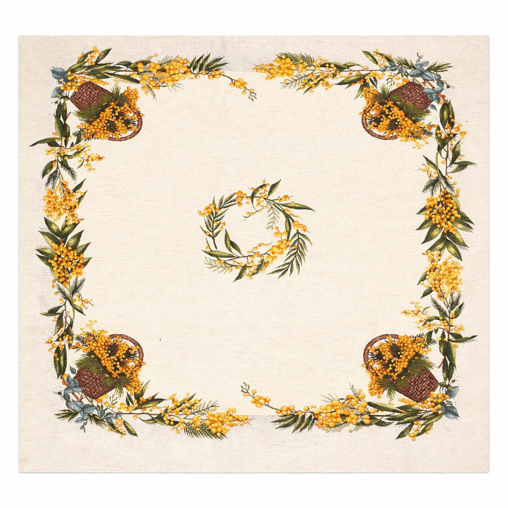 Tovaglia e Complementi Arredo Mimosa in Gobelin 100% Cotone Made in Italy – Rotonda, Runner, Copritavola e Cuscino