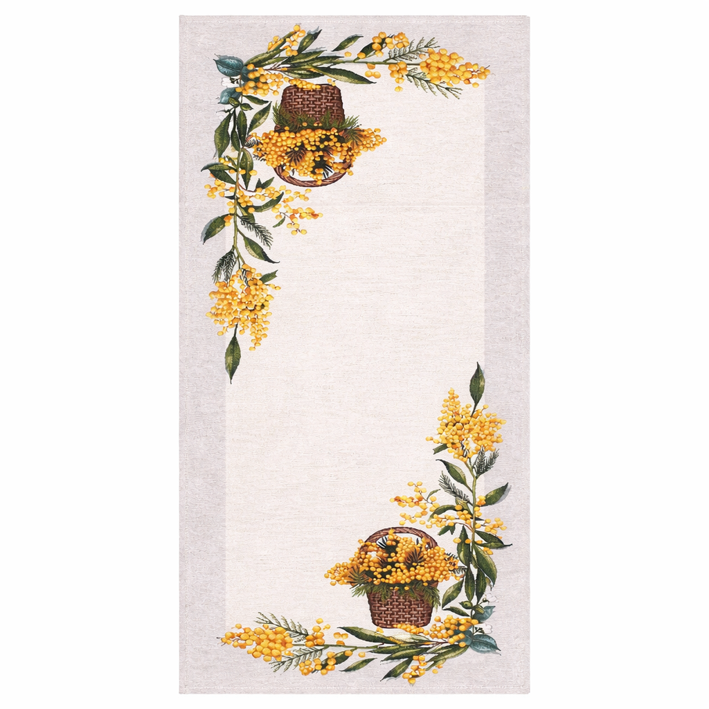 Tovaglia e Complementi Arredo Mimosa in Gobelin 100% Cotone Made in Italy – Rotonda, Runner, Copritavola e Cuscino