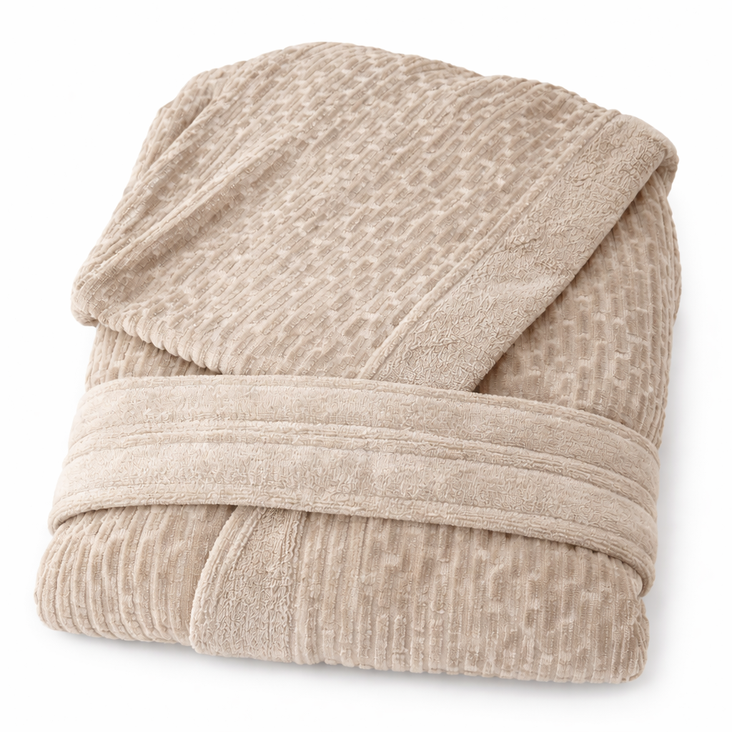 Accappatoio in Spugna con Cappuccio Brick Karì 450 gr/mq in Cotone Jacquard