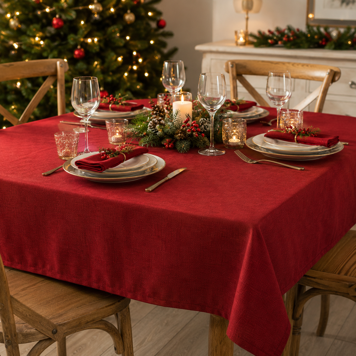 Tovaglia Natalizia Jacquard ROSSA x6 - Di Maestro