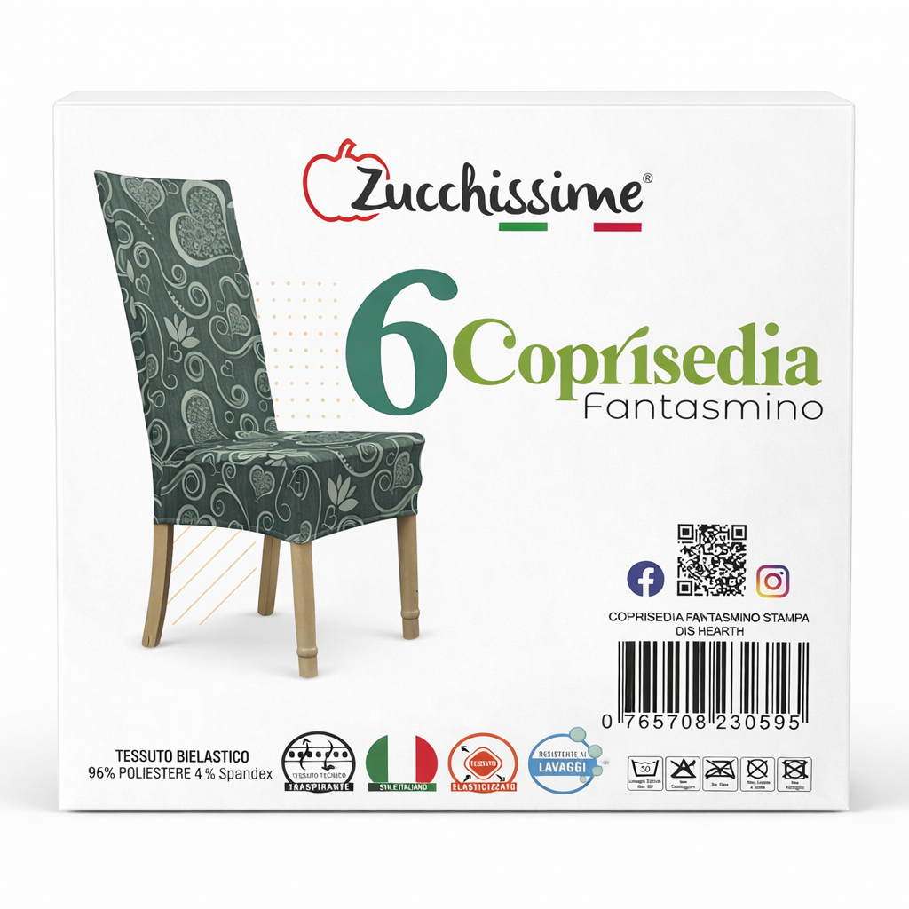 Coprisedie elastiche Fantasmino Cuori Zucchissime set 6 pezzi coprisedia universale bielastico