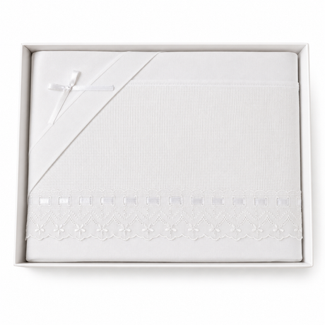 Completo Lenzuola Lettino Tela Aida Fondo Bianco e Decoro Vari Colori 3 pz art.14/05 dis.283 - Mio Piccolo