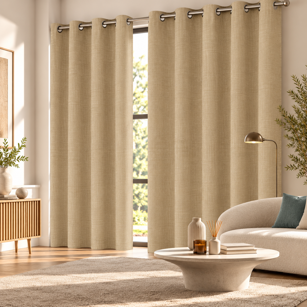 Pannello Tenda Tinta Unita Life con Borchie e Finitura con Piombo 140x290cm - Linea Oro