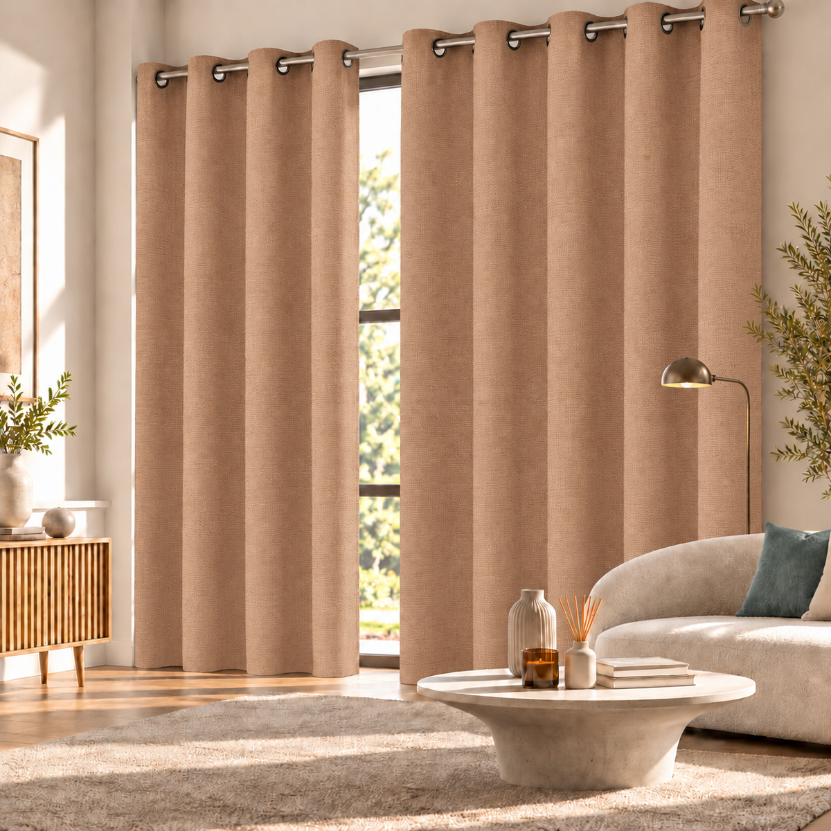 Pannello Tenda Tinta Unita Life con Borchie e Finitura con Piombo 140x290cm - Linea Oro