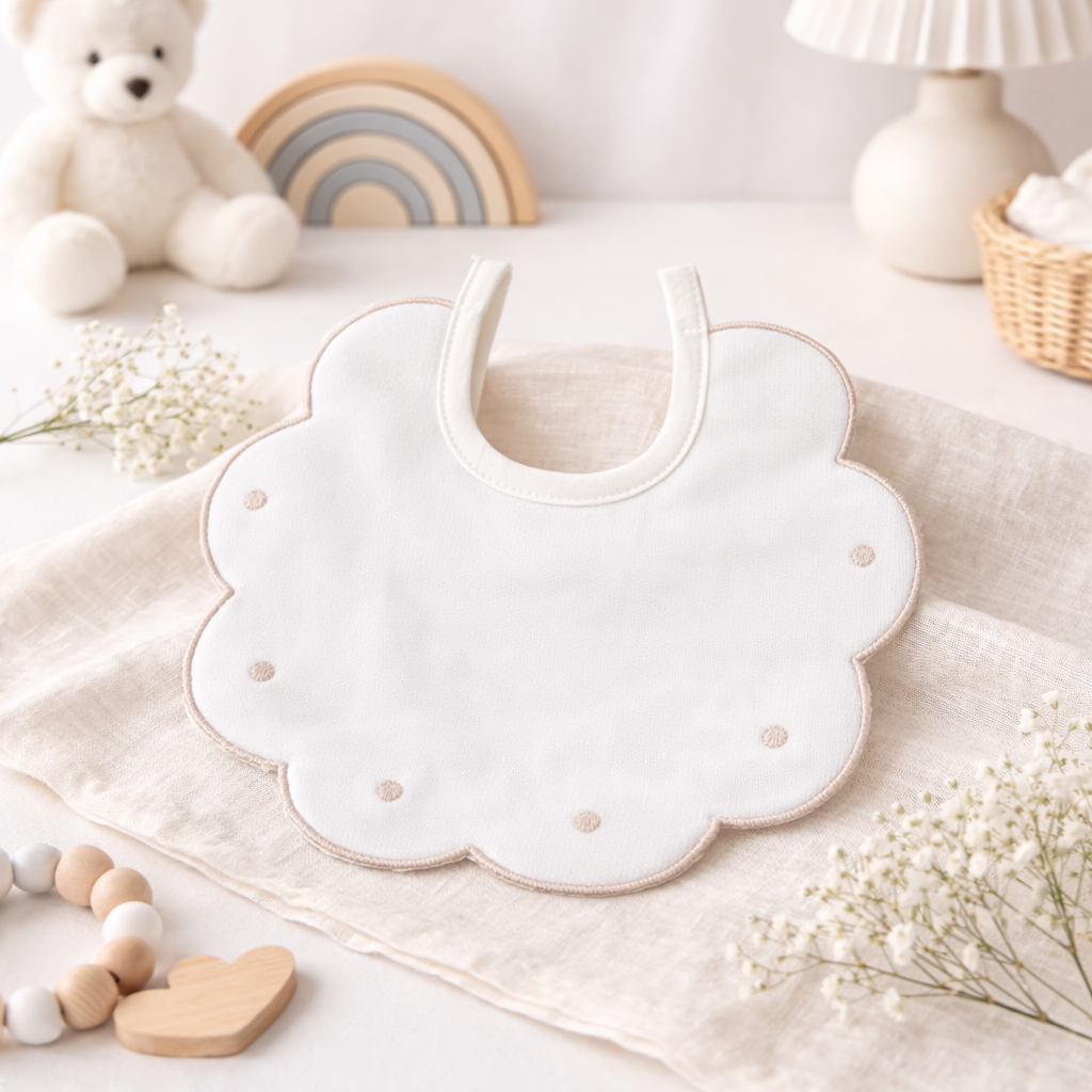 Bavaglino Neonato 193 Pois Cotone Ricamato - Maestri Cotonieri Home