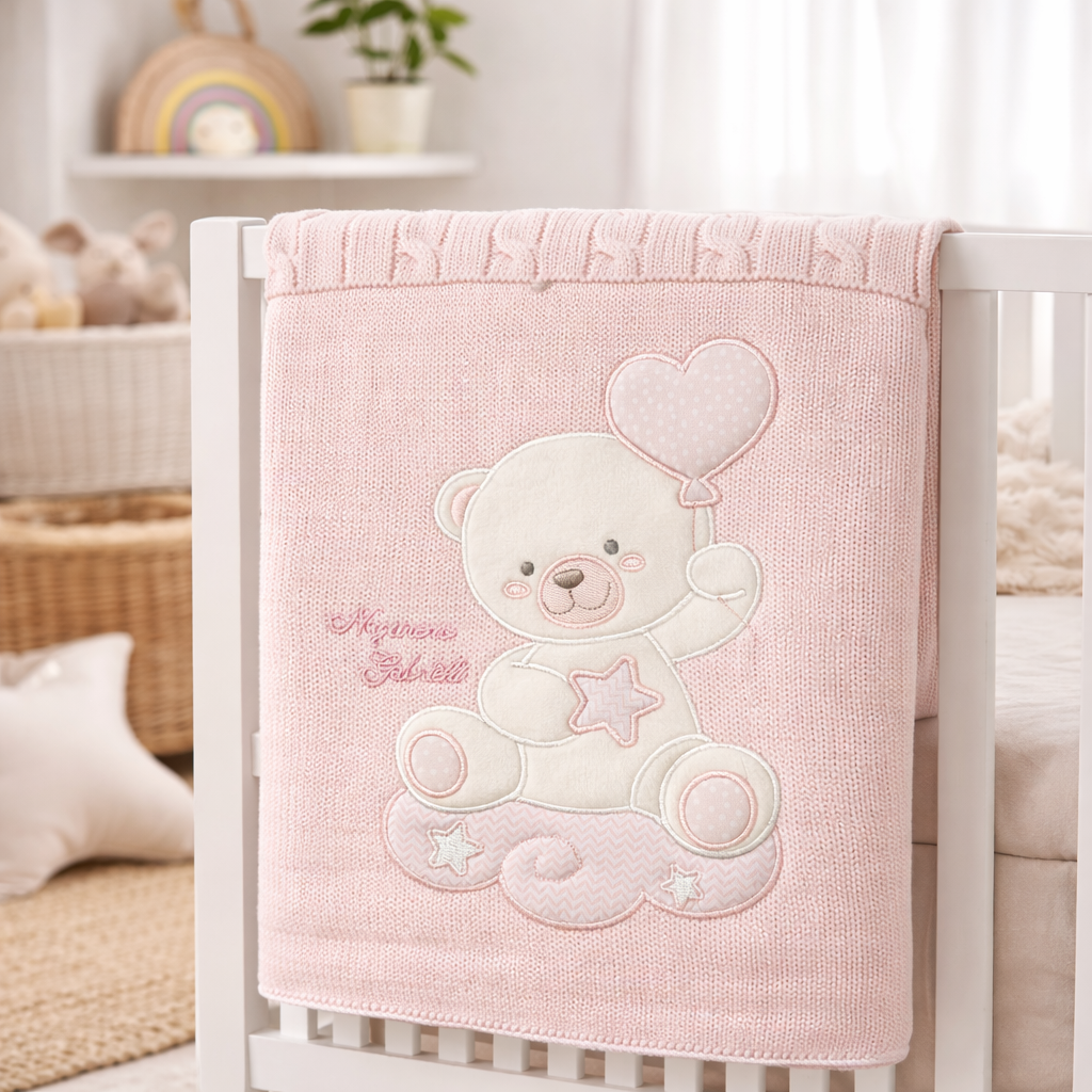 Copertina Culla Ricamata NG-473 Orso Nuvola - Nazareno Gabrielli