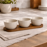Set 3 Ciotoline in Ceramica con Vassoio in Bamboo - Gusto Casa