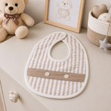 Bavaglino in Cotone Bianco e Beige a Righe con Ciappetta art. BA1760 - Le Chicche