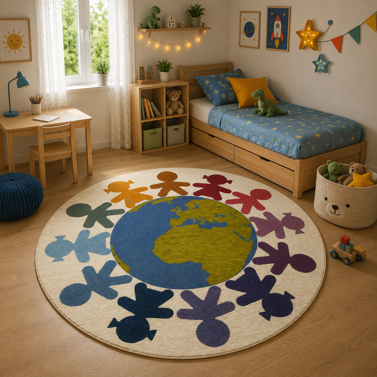 Tappeto CHILD WORLD Retrogommato Antiscivolo by Karì – Tappeto Cameretta Lavabile in Ciniglia