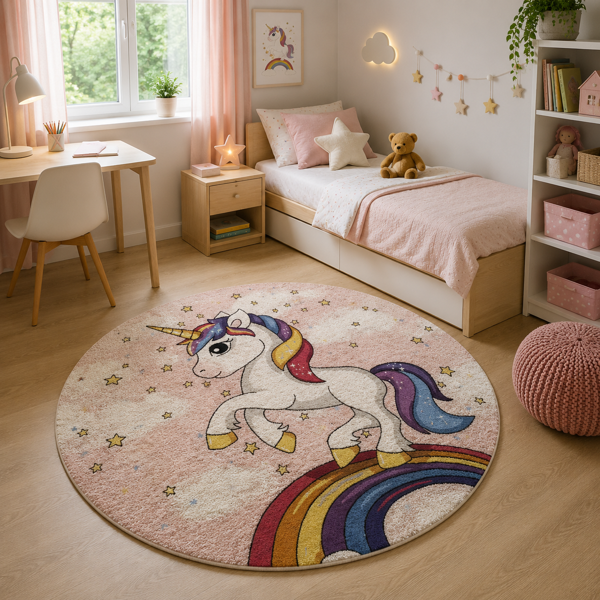 Tappeto UNICORNO Retrogommato Antiscivolo by Karì – Tappeto Cameretta Lavabile in Ciniglia