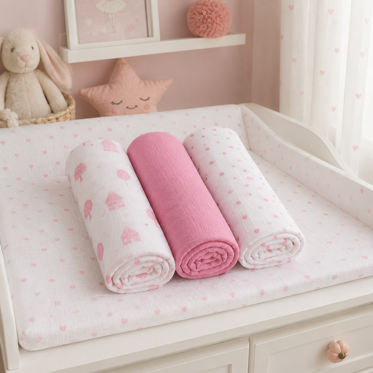 Set 3 Mussole in Garza di Cotone Vari Colori Neonato 70x70 cm - Ellepi