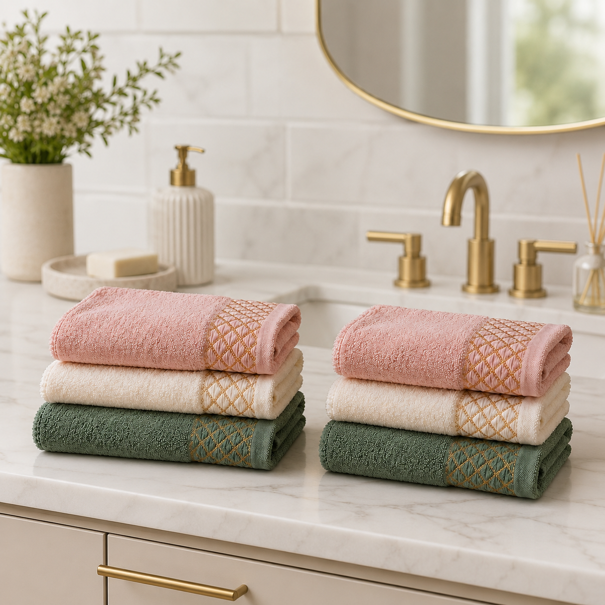 Set Asciugamani 3 Viso + 3 Ospite Ambra 100% Cotone - Maestri Cotonieri Home