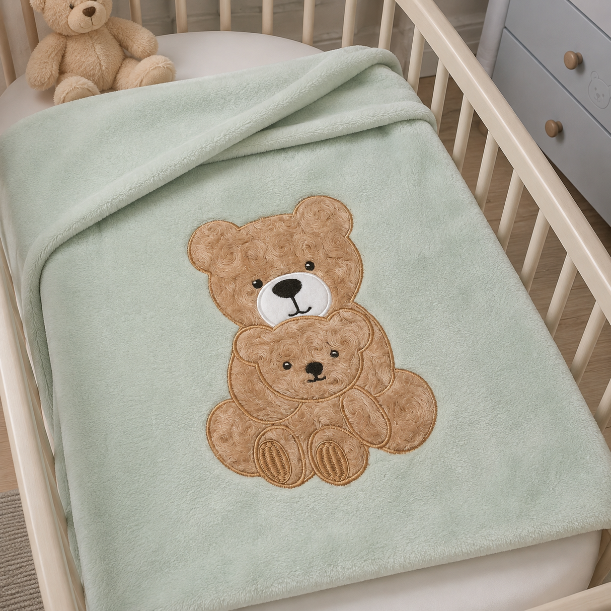 Copertina Culla Ricamata NG444 dis. Orso 75x100cm - Nazareno Gabrielli