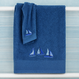 Set Asciugamani 1+1 Barchette L’Atelier 17 in Spugna Cotone 500 GSM Bianco Sabbia Blu Mare