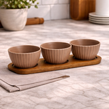 Set 3 Ciotoline in Ceramica con Vassoio in Bamboo - Gusto Casa