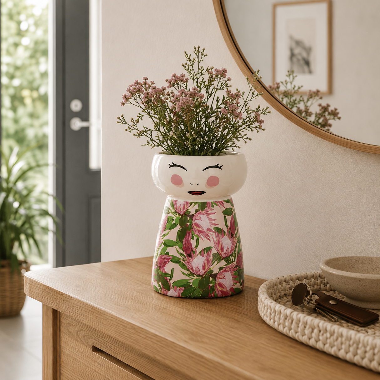 Vaso Decorativo FLORA con Vestito Rosa in Ceramica 18cm - Montemaggi