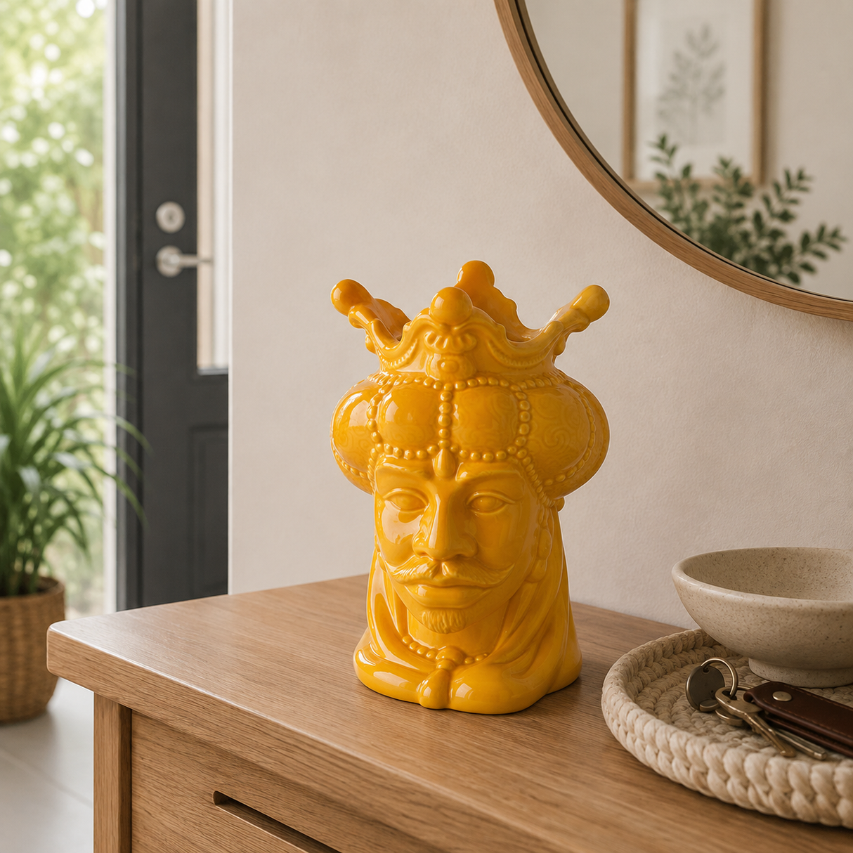 Vaso Decorativo TESTA DI MORO RE Giallo in Porcellana - Montemaggi