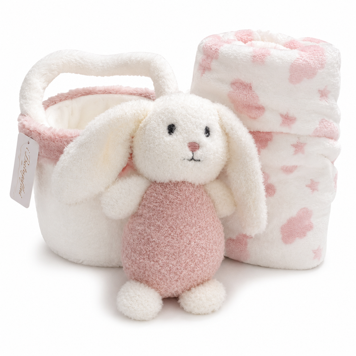 Set 3 Pezzi Baby Copertina Culla/Carrozzina con Cestino e Peluche Coordinati art. B565 - I Batuffolini