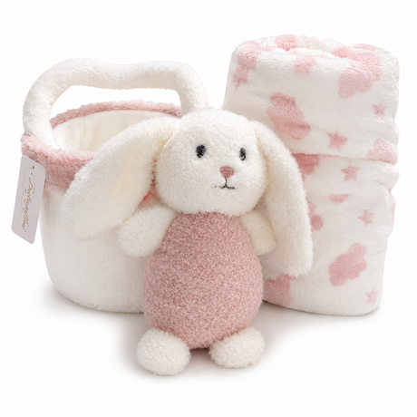 Set 3 Pezzi Baby Copertina Culla/Carrozzina con Cestino e Peluche Coordinati art. B565 - I Batuffolini