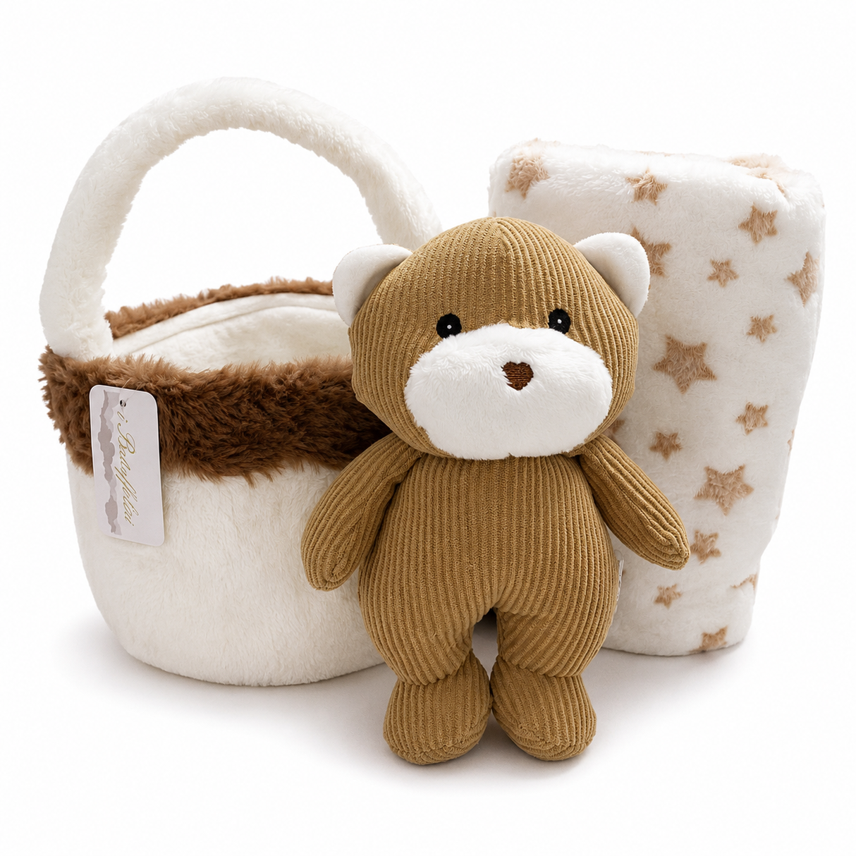 Set 3 Pezzi Baby Copertina Culla/Carrozzina con Cestino e Peluche Coordinati art. B565 - I Batuffolini