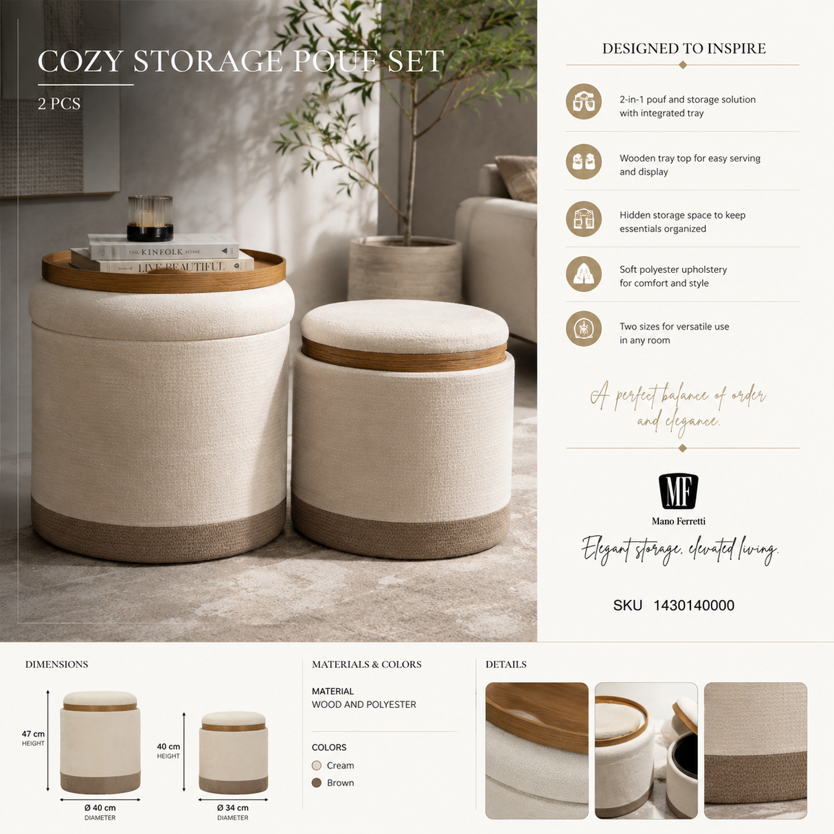Coppia Pouf Contenitore Stile Nordico - Ferretti