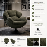 Poltrona Girevole Verde In Stile Retrò 85X80X81cm - Ferretti