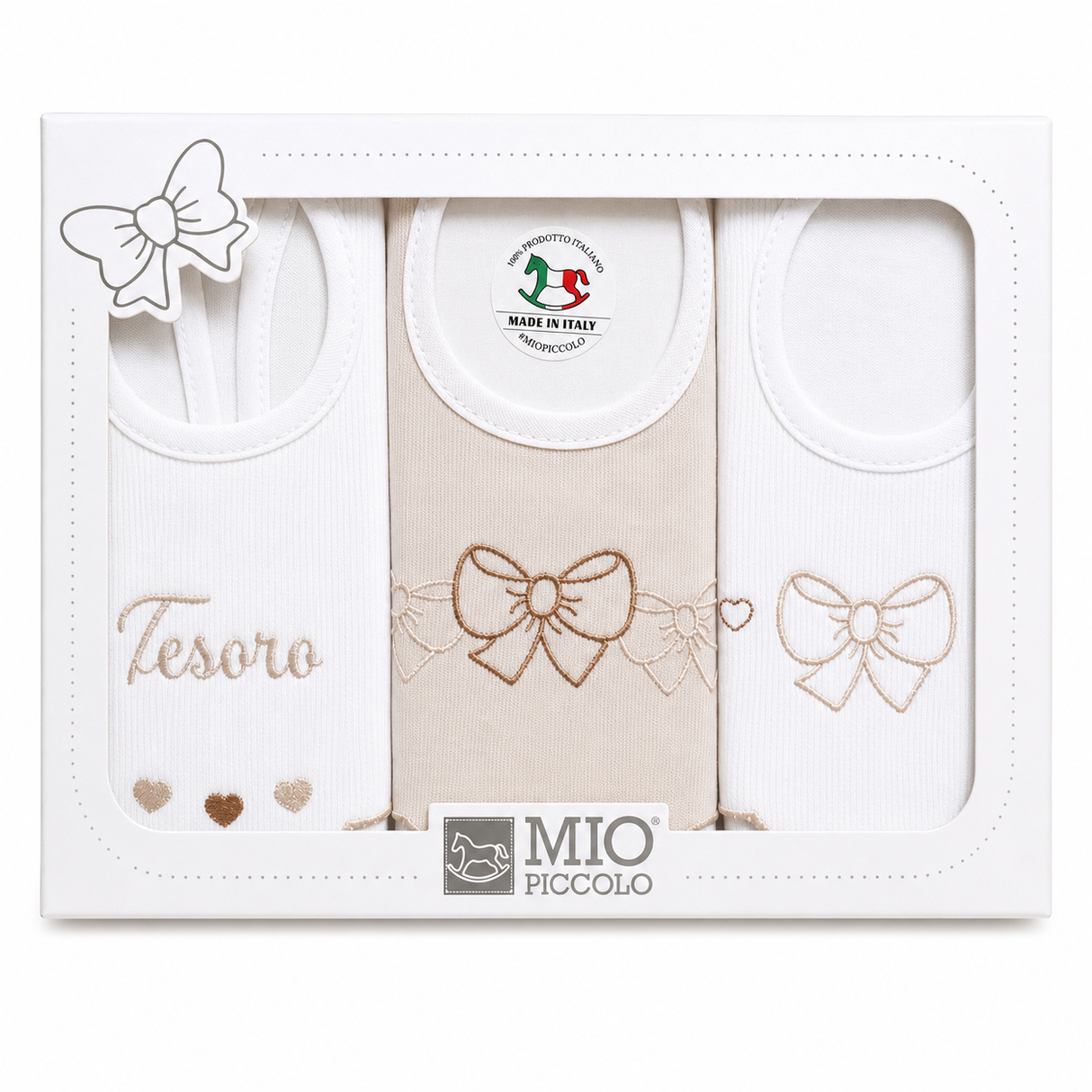 Set 3 Bavaglini Neonato Ricamati 100% Cotone art.305 dis.970 - Mio Piccolo