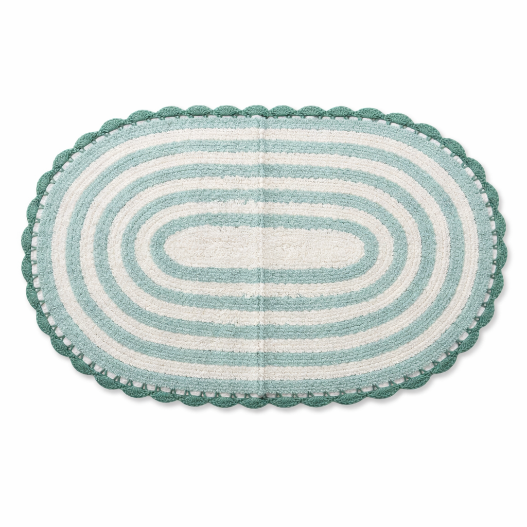 Tappeto Bagno All Around Ovale Righe con Merletto Atelier 17 in Cotone 50x80 cm – 5 Colori