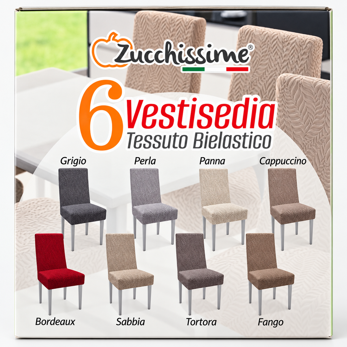 Set 6 Coprisedia in Tessuto Bielastico con Lavorazione in Rilievo GUFINO- Zucchissime