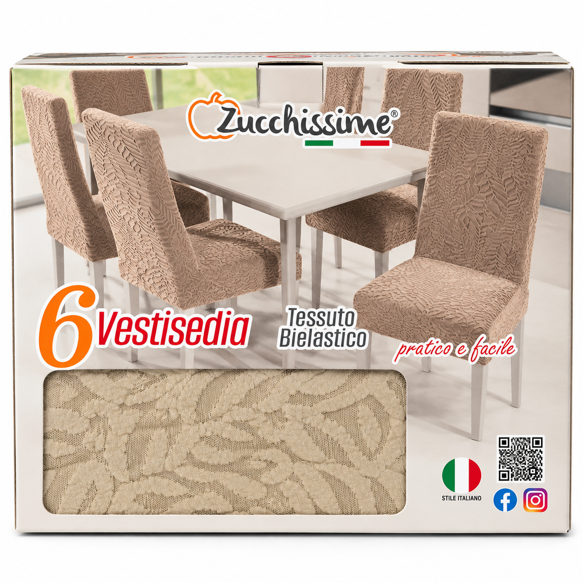 Set 6 Coprisedia in Tessuto Bielastico con Lavorazione in Rilievo GUFINO- Zucchissime