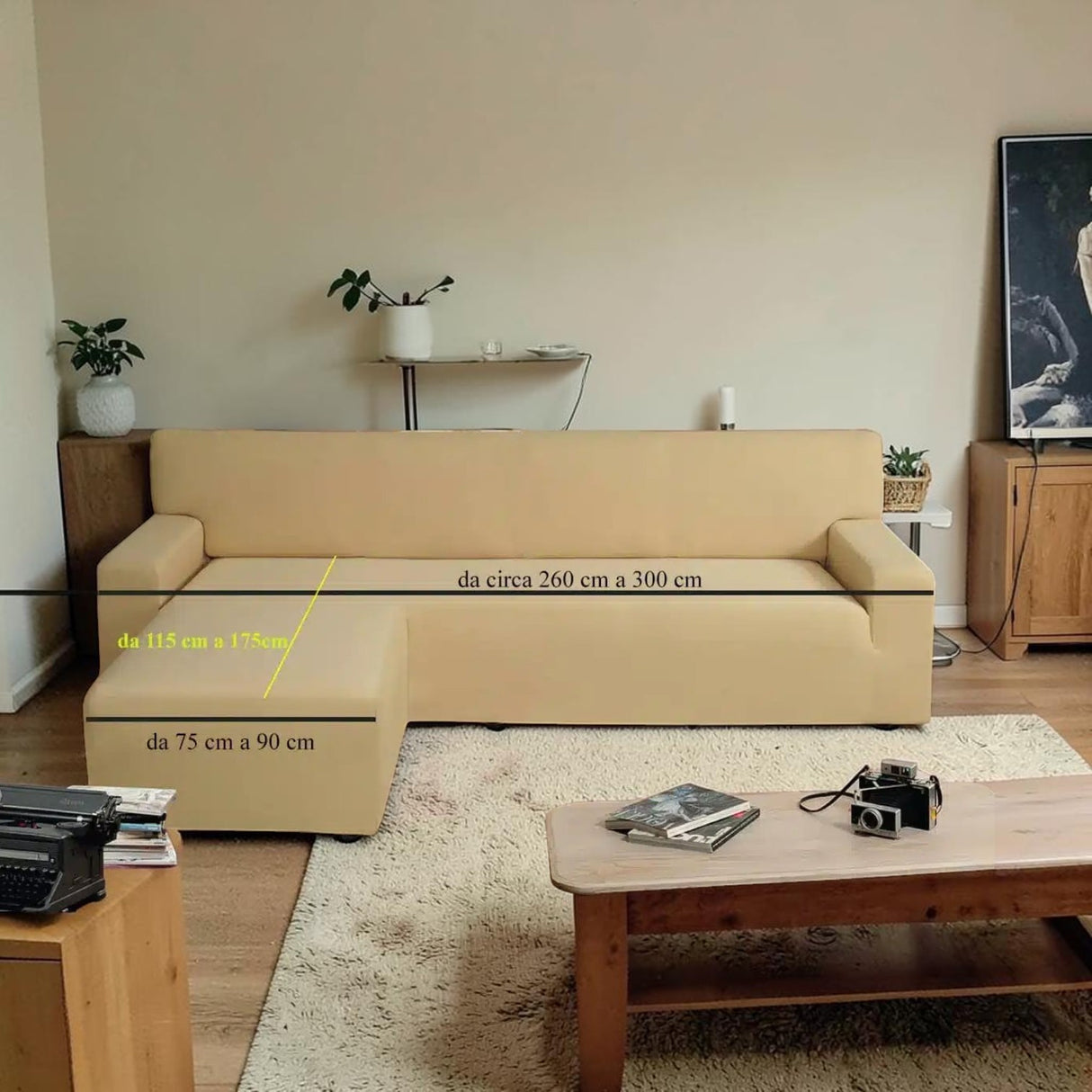 Copridivano Bielastico Antimacchia Tinta Unita Genius 3/4 Posti da 260 a 300 cm con Chaise Longue dx/sx da 115 a 175 cm - Biancaluna