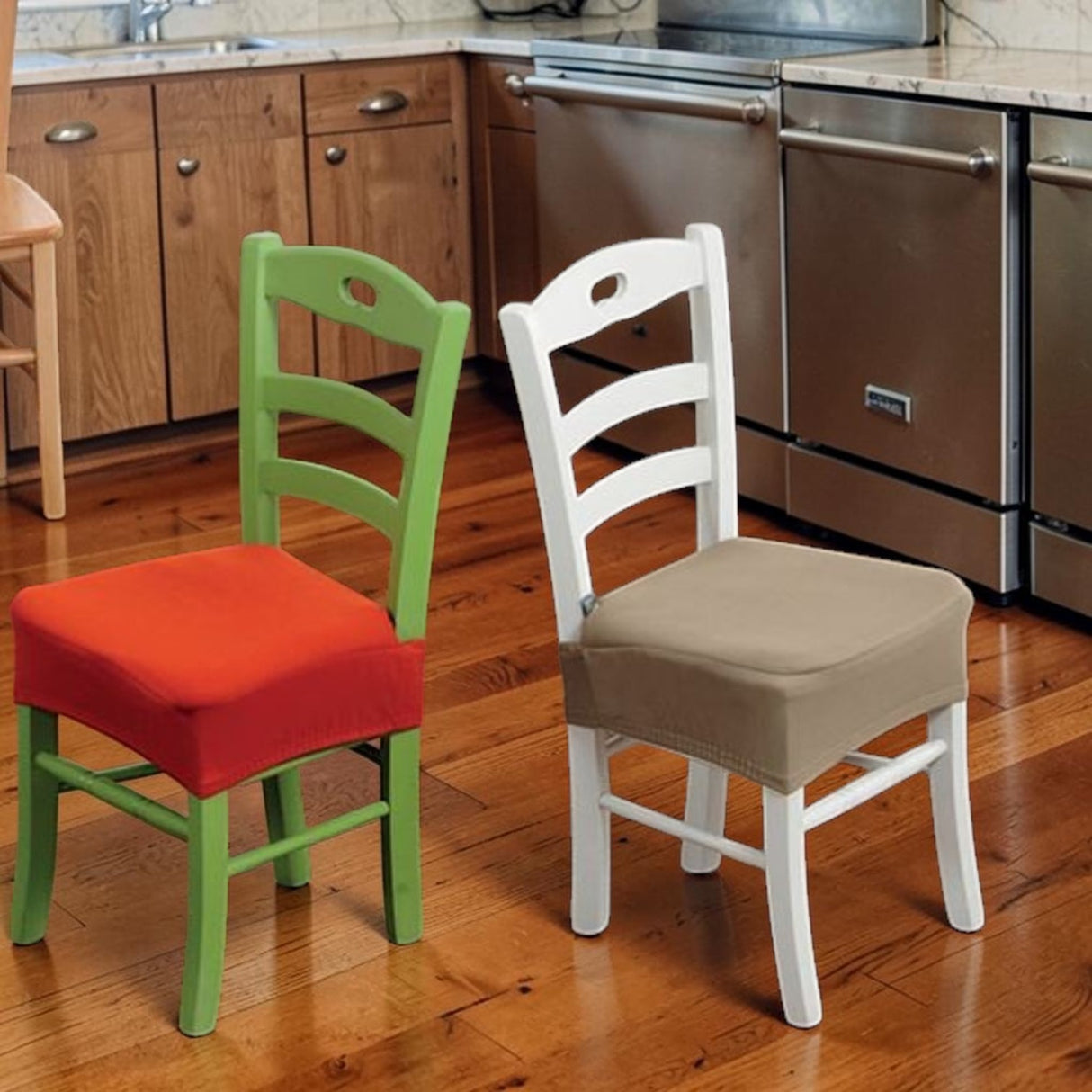 Coppia Coprisedia Imbottiti Tessuto Bielastico Antimacchia Tinta Unita Genius - Biancaluna