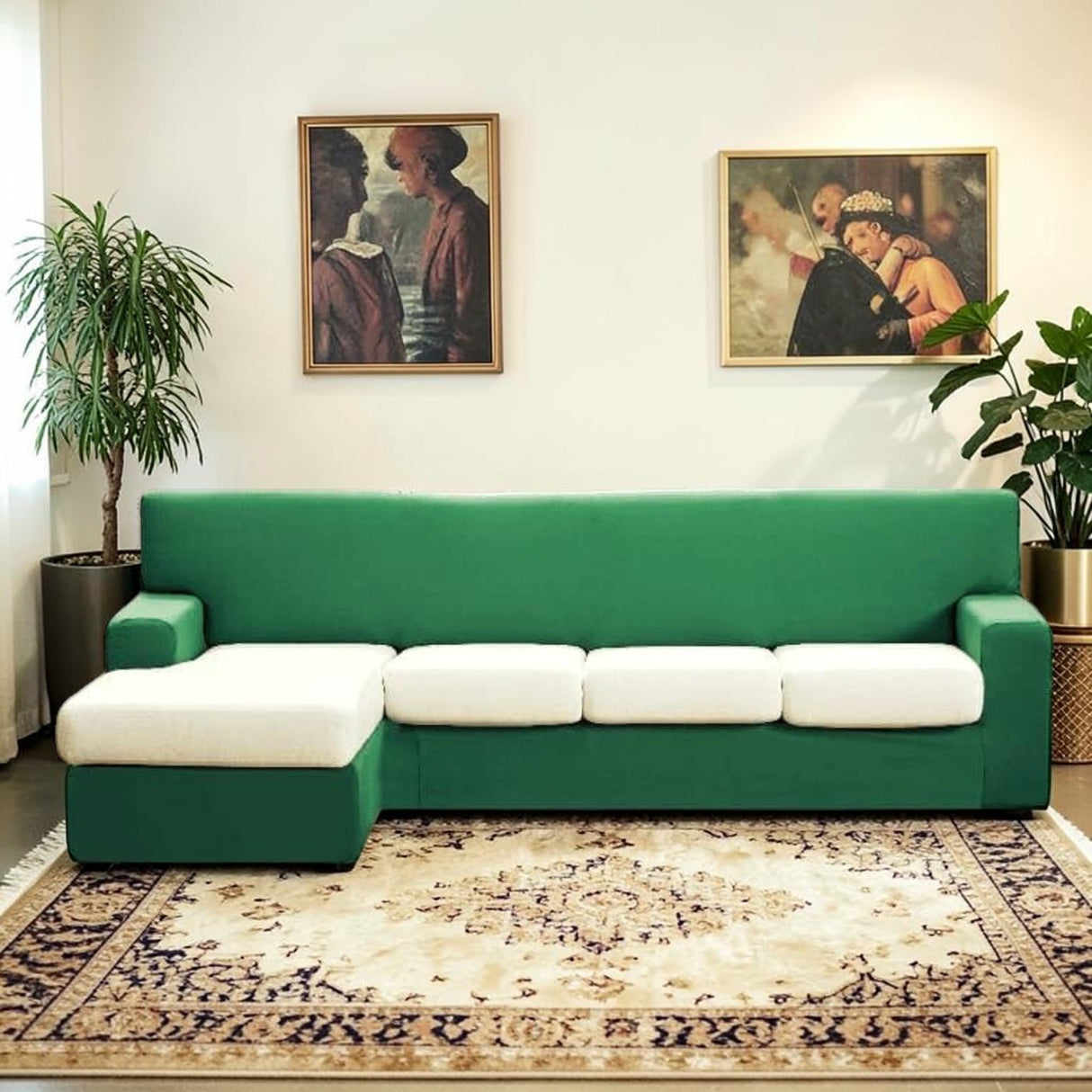 Copridivano Bielastico Antimacchia Tinta Unita Genius 3/4 Posti da 260 a 300 cm con Chaise Longue dx/sx da 115 a 175 cm - Biancaluna