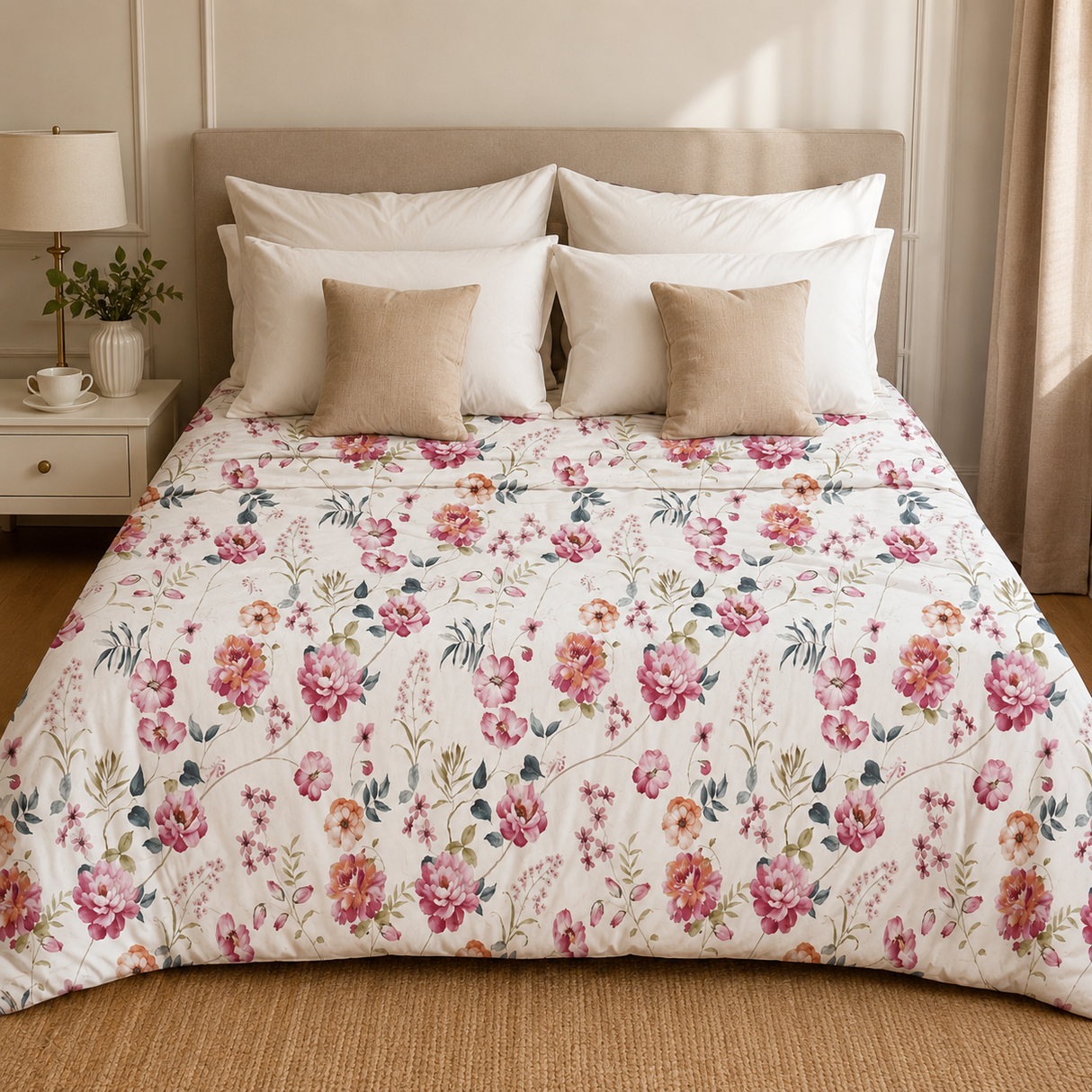 Copriletto Matrimoniale Alice Laura Blasi in Tessuto Piquet – Fantasia Floreale Rosa 260x260 cm