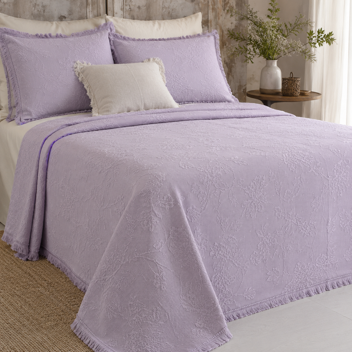 Copriletto Matrimoniale Dolce Riviera 100% Cotone con Frangia 260x260