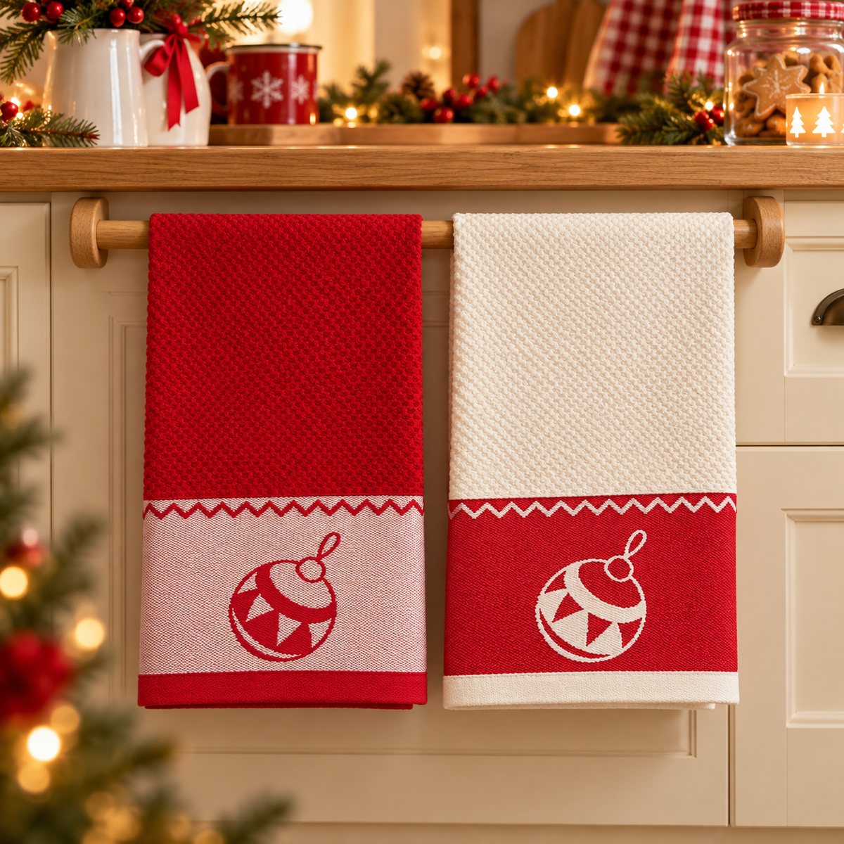 Coppia Strofinacci Natalizi Jacquard Finlandia Pallina di Natale - Vingi