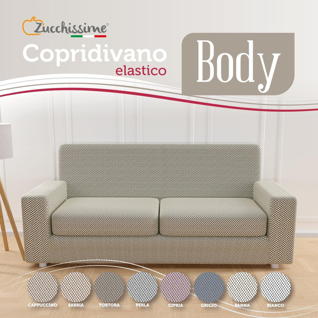 Copridivano Elasticizzato Body Tessuto Antimacchia Adattabile per Poltrona, 2/3/4 Posti - Zucchissime